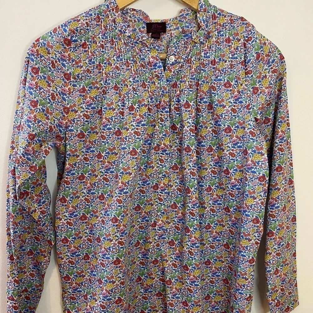 J. Crew Liberty of London Ditsy Yellow Floral Smocked Pintuck Tunic